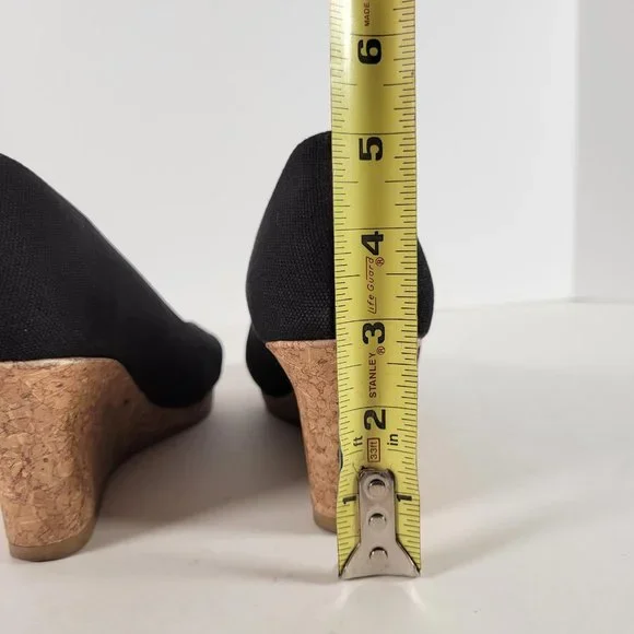 DexFlex Comfort Black Canvas Cork Wedge Peep Heels Shoes Women Size 6 - Picture 8 of 11